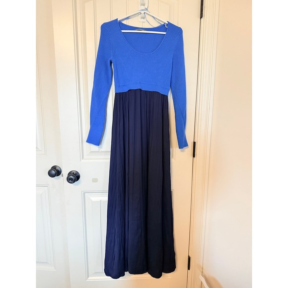 Anthropologie Dresses & Skirts - Anthropologie Colorblock Ribbed Knit Mixed Media Maxi Dress Blue Navy Small